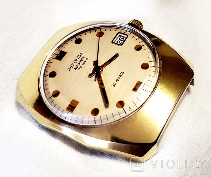 Watch Sekonda De Luxe in gilding Au-20 30 stones self-winding mechanism 1MChZ named after Kirov USSR, photo number 4