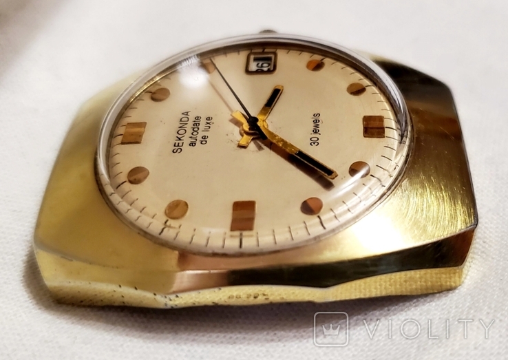 Watch Sekonda De Luxe in gilding Au-20 30 stones self-winding mechanism 1MChZ named after Kirov USSR, photo number 5