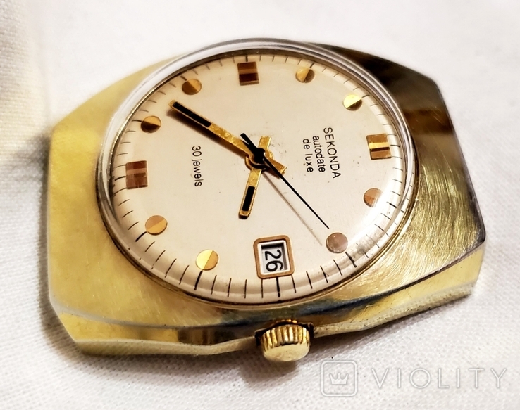 Watch Sekonda De Luxe in gilding Au-20 30 stones self-winding mechanism 1MChZ named after Kirov USSR, photo number 6