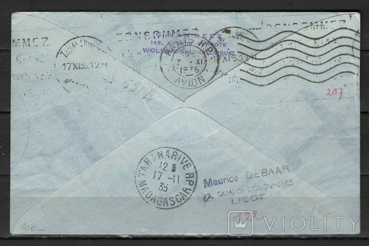 Belgium 1935 airplanes envelope to Madagascar (e), photo number 3