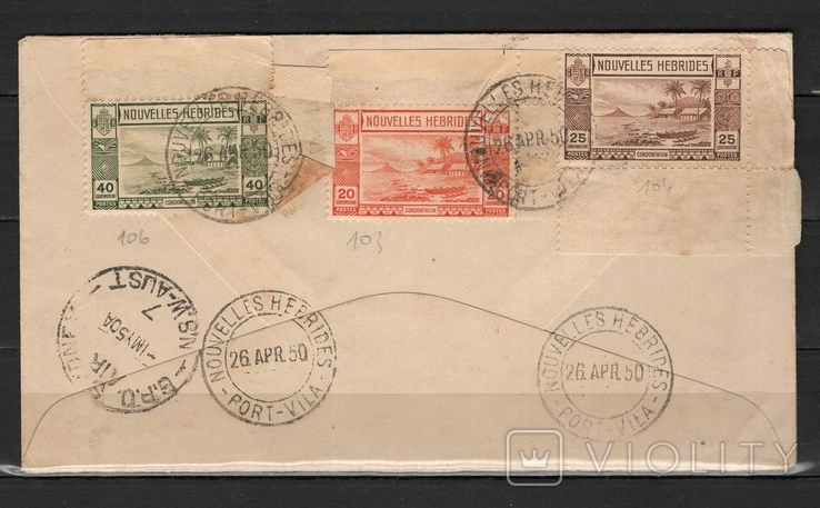 New Hebrides 1950 air envelope colony of France (e), photo number 2