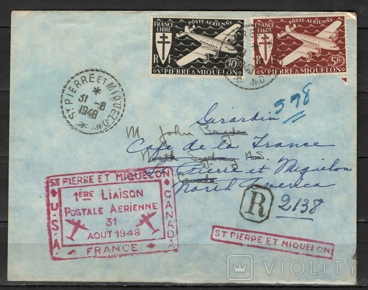 Saint Pierre and Miquelon 1948 aircraft envelope colony of France, photo number 2