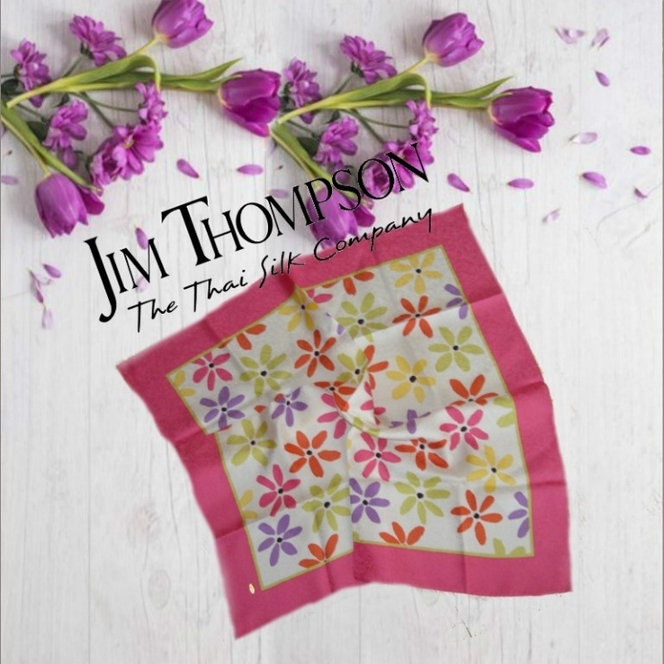  Jim Thompson оригинал 54/56 см Красивый платок из саржевого шелка в цветы Таиланд, фото №2