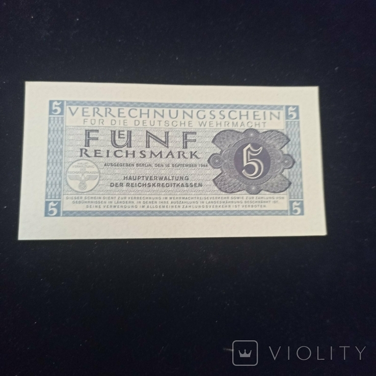 Деньги Вермахта 5 марки 1944 год, УНЦ, photo number 3