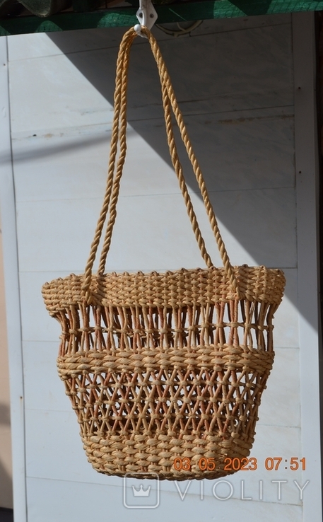 The bag is wicker. Handiwork. Height 28 cm (60 cm with handles) x 36 cm top, 20 cm bottom, photo number 2