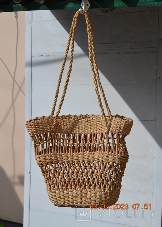 The bag is wicker. Handiwork. Height 28 cm (60 cm with handles) x 36 cm top, 20 cm bottom, photo number 3