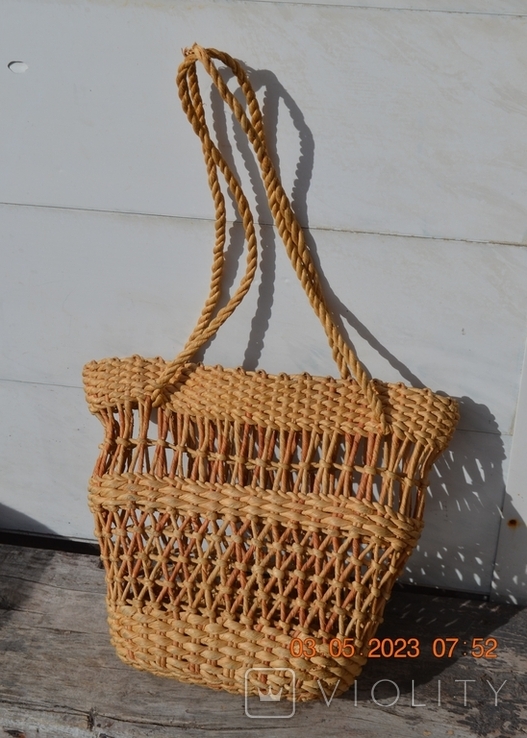 The bag is wicker. Handiwork. Height 28 cm (60 cm with handles) x 36 cm top, 20 cm bottom, photo number 4