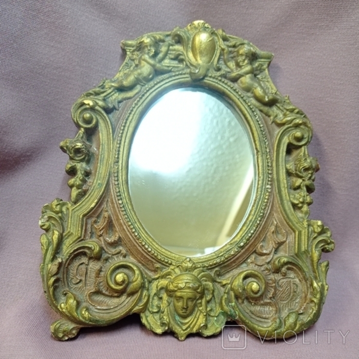 Antique mirror "Ophelia" with bas-relief and monogram
