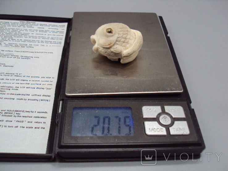 Netsuke figure mammoth bone miniature fish fish figurine height 3.5 cm, weight 20.75 g, photo number 9