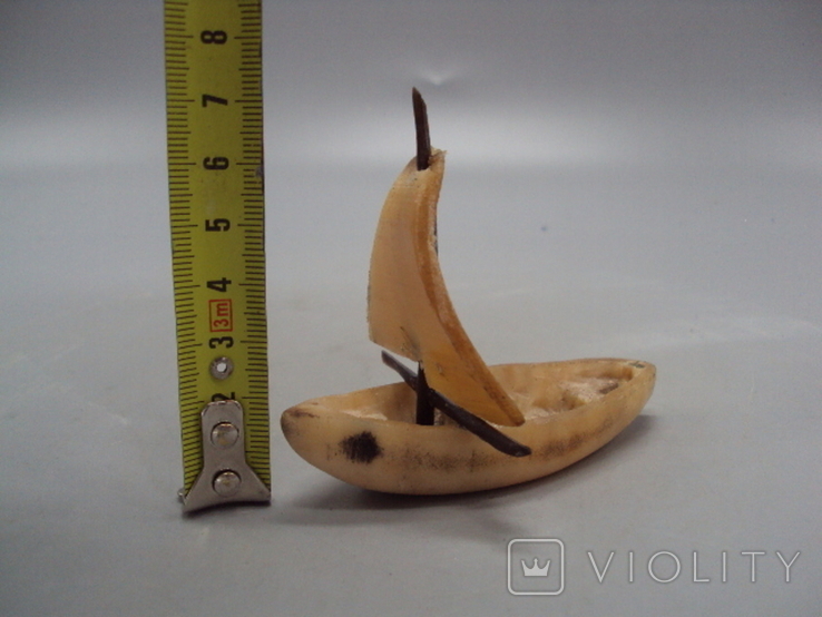 Figure: miniature, whisker, whale, sperm whale and bone, mammoth tusk, boat, sailboat 7x8.2 cm, weight 28 g, photo number 3