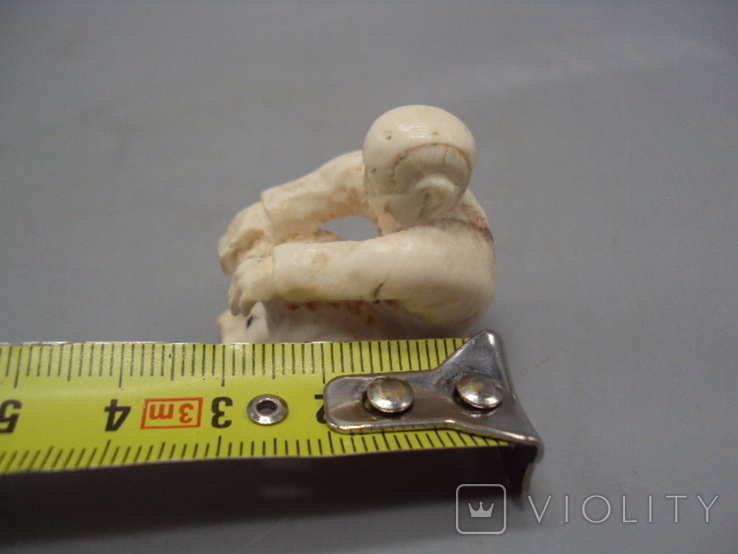 Figure netsuke figurine bone tusk mammoth miniature man japanese sitting 3.2 cm, photo number 4