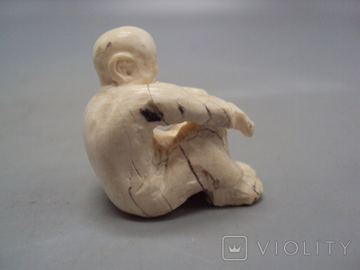 Figure netsuke figurine bone tusk mammoth miniature man japanese sitting 3.2 cm, photo number 7
