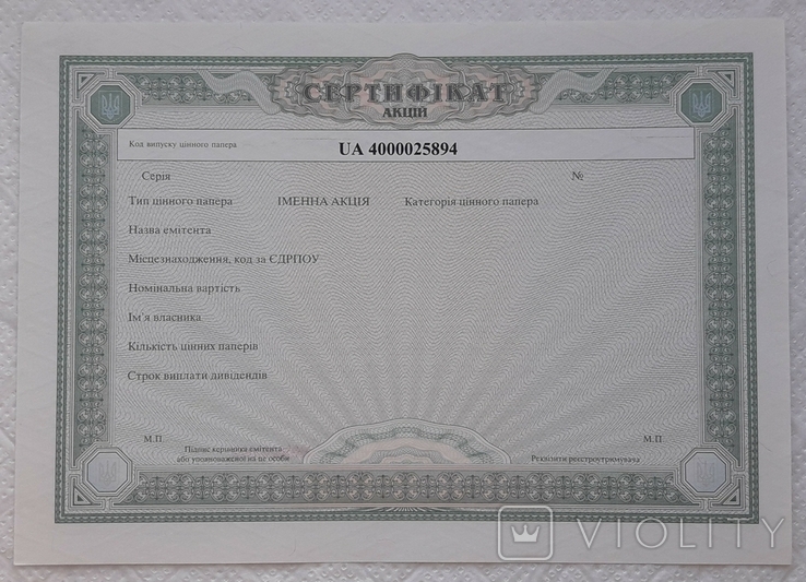 Ukraine share certificate of shares 2007 Blank form, photo number 2