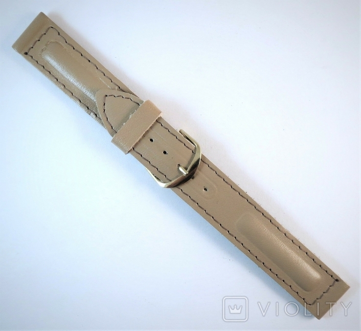 New Watch strap 18 mm. Leather. Beige color, photo number 3