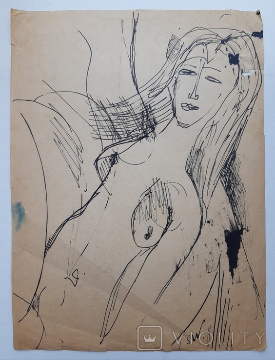 Сиренко В. (1938-2010), Ню. рисунок 27,5х20,5 см., тушь, перо, бумага. Подпись