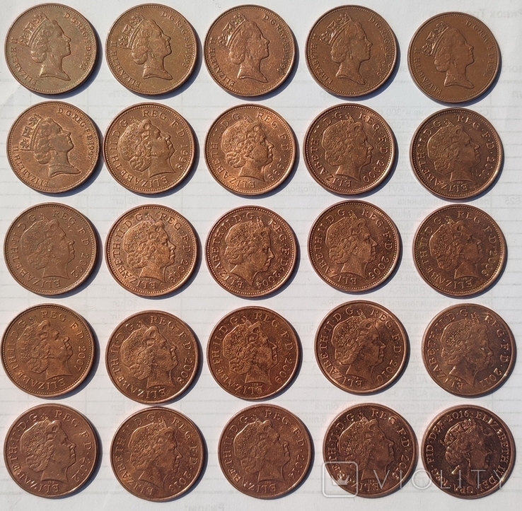 2 пенни Великобритании 1992-2016 25 штук., фото №2