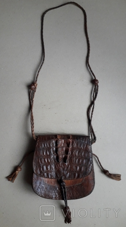 Винтажная сумка ручной работы из кожи алигатора - 23х24х8 см., фото №3