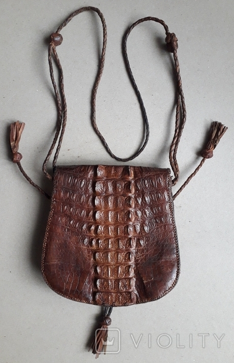 Винтажная сумка ручной работы из кожи алигатора - 23х24х8 см., фото №5