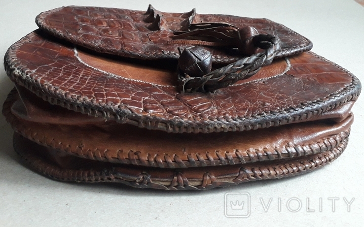 Винтажная сумка ручной работы из кожи алигатора - 23х24х8 см., фото №11