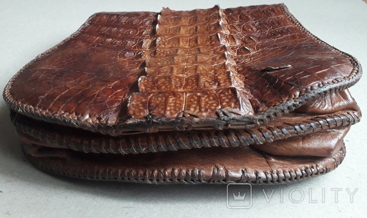 Винтажная сумка ручной работы из кожи алигатора - 23х24х8 см., фото №13