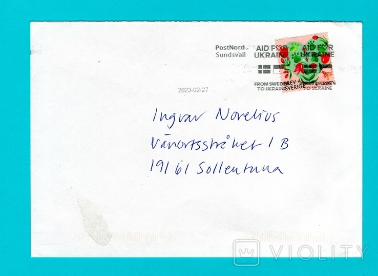 Envelope 2022 Sweden for Ukraine, city Sundsvall