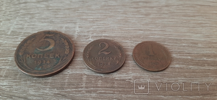 Медные монеты СССР номиналом 1,2,5 копеек 1924 года, фото №3