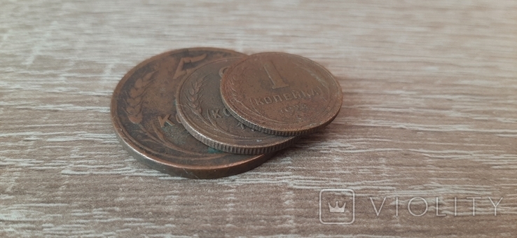 Медные монеты СССР номиналом 1,2,5 копеек 1924 года, фото №4