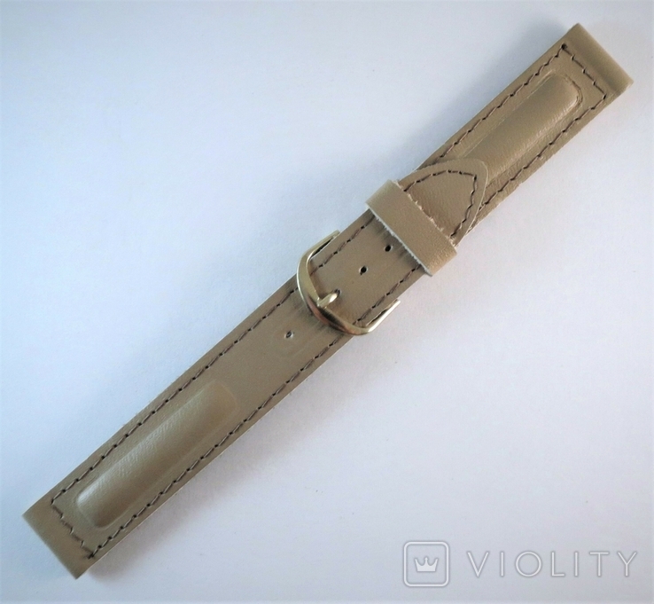 New Watch strap 18 mm. Leather. Beige color, photo number 5