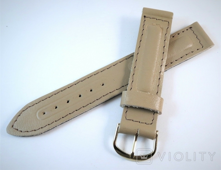 New Watch strap 18 mm. Leather. Beige color, photo number 2