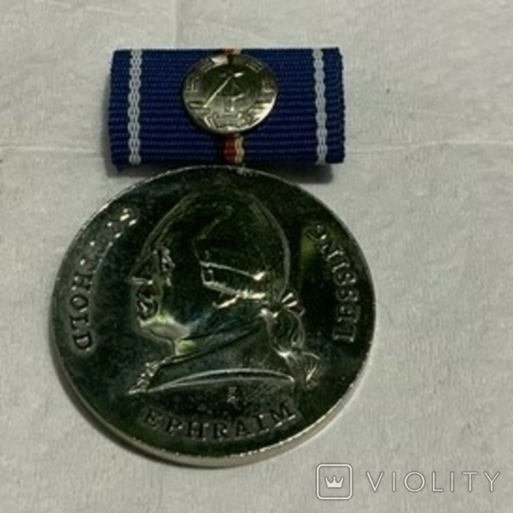 Серебрянная медаль Лессинга за окончание школи в ГДР, год примерно 1985, родная колодка, фото №5