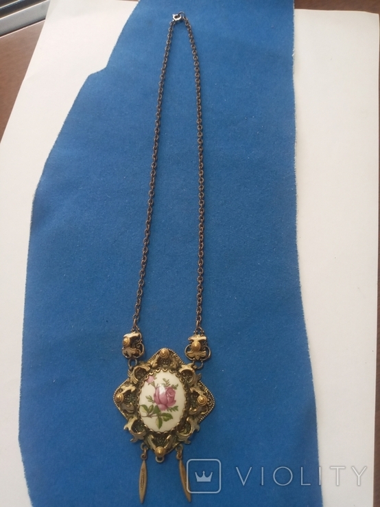 Necklace with pendant (brass, ceramics, Czechoslovakia)., photo number 6