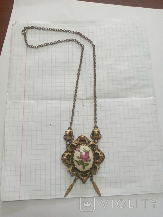 Necklace with pendant (brass, ceramics, Czechoslovakia)., photo number 9