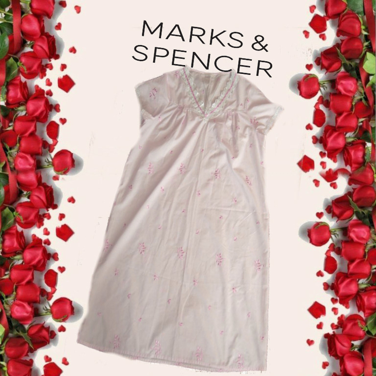 MarksSpenser Красивая и нежная ночнушка розовая с кружевом и вышивкой UK16-18, фото №2