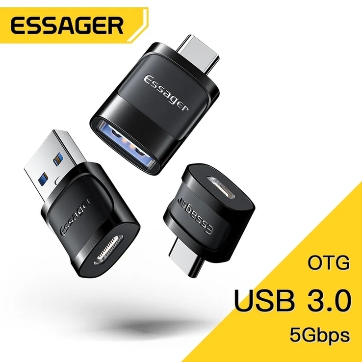 Essager OTG Переходник коннектор USB-A к Type-C (USB 3.0, 5 Гб/с, 3А), фото №3