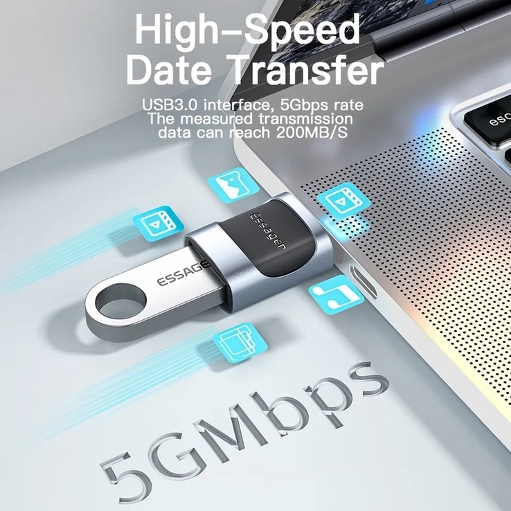 Essager OTG Переходник коннектор Micro USB к Type-C (USB 2.0, 480 Мб/с, 2.4А), photo number 8