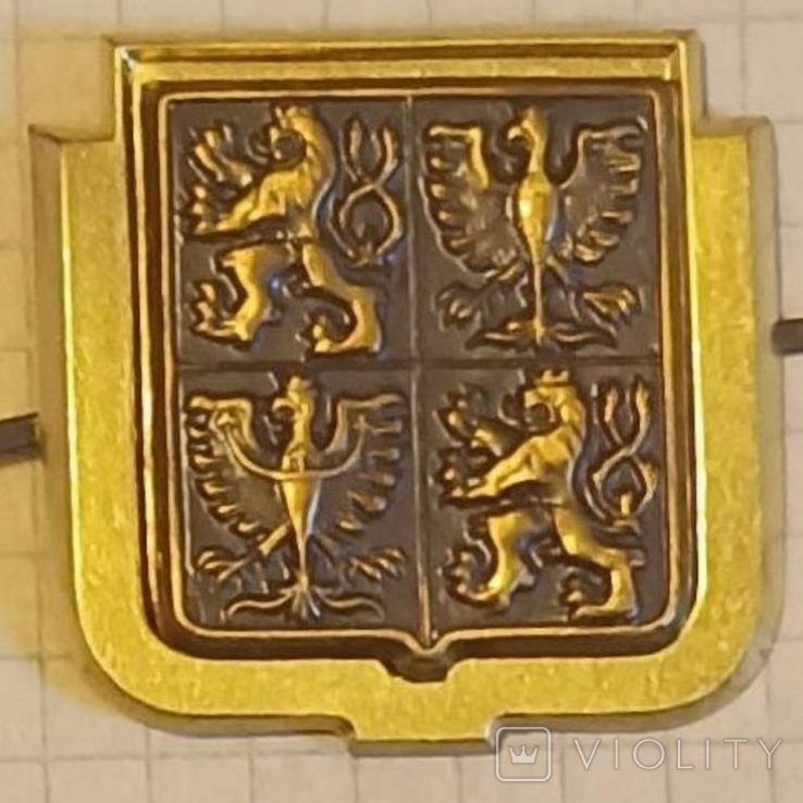 Yellow-gold Czech cockade after 1993, heavy metal, one-ton insert, terminal block, photo number 3