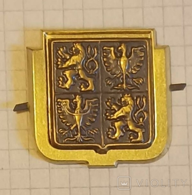 Yellow-gold Czech cockade after 1993, heavy metal, one-ton insert, terminal block, photo number 8