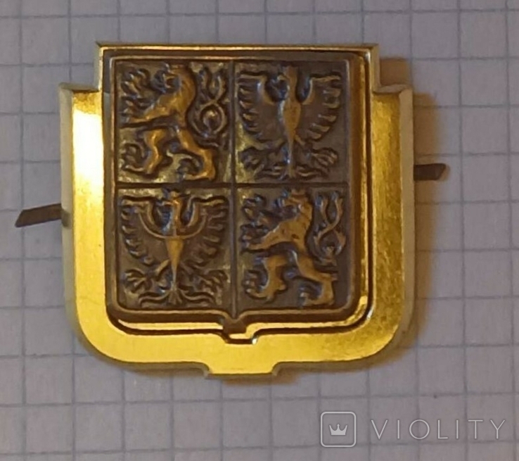 Yellow-gold Czech cockade after 1993, heavy metal, one-ton insert, terminal block, photo number 9