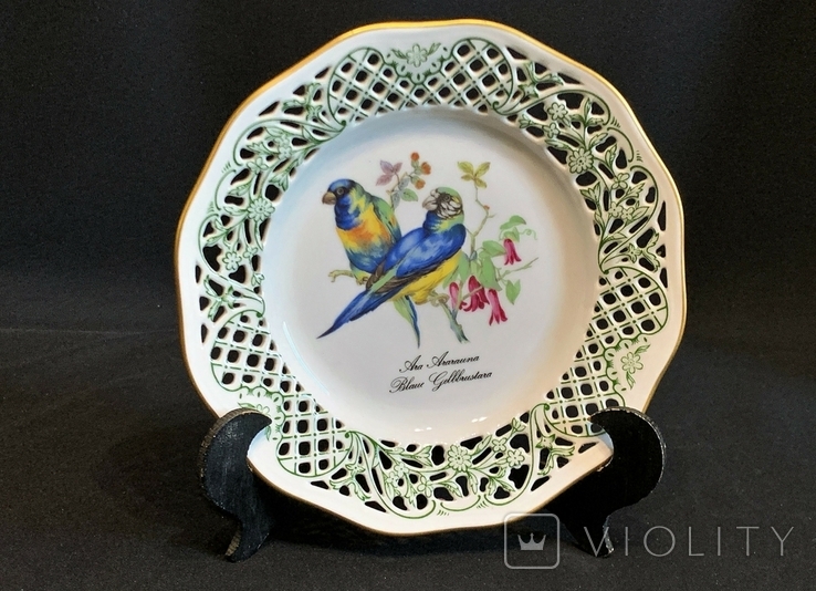 Настенная тарелка ажурный фарфор Попугаи Schumann Arzberg Tradition since 1881 Германия, photo number 2