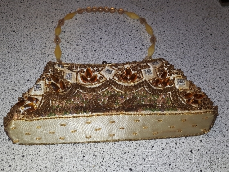 Clutch evening vintage USSR. Embroidered with different stones., photo number 7