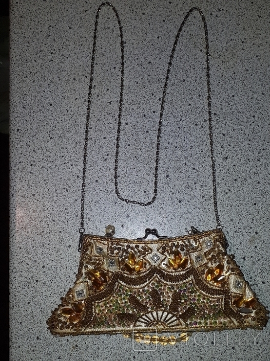 Clutch evening vintage USSR. Embroidered with different stones., photo number 10