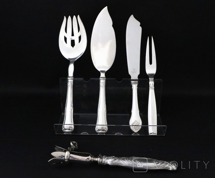 Antique silver, cutlery for fish and meat, 826/830, Hermann, Denmark, 538.8 g, photo number 2