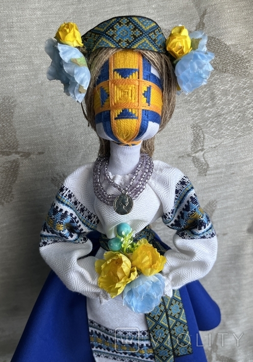 Folk rag doll yellow and blue large doll 46 cm, photo number 4