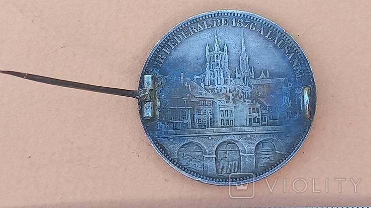 Brooch of 5 franc coin Switzerland "Shooting Festival in Lausanne 1876", silver, photo number 7