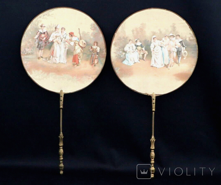 Antique round fans, silk, metal, XIX century, France, photo number 2