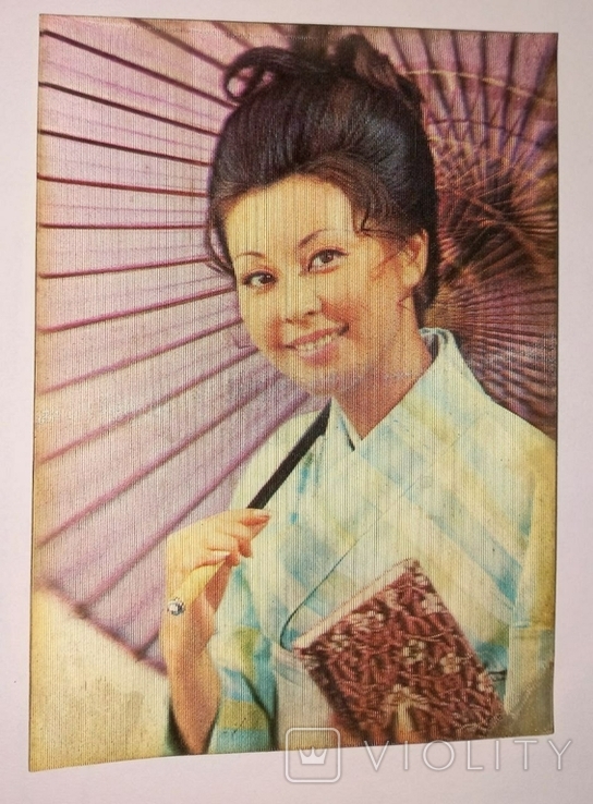 Стерео открытка Toppan Япония, подмигивающая девушка, фото №2