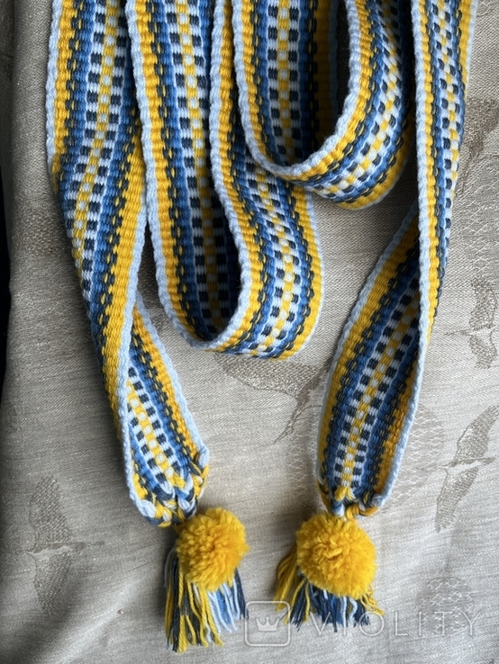 Lonely woven yellow and blue belt, woven bluish-yellow edge, belt with an ornament, photo number 2