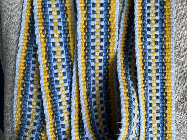 Lonely woven yellow and blue belt, woven bluish-yellow edge, belt with an ornament, photo number 5