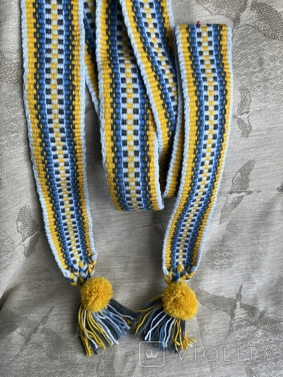 Lonely woven yellow and blue belt, woven bluish-yellow edge, belt with an ornament, photo number 6