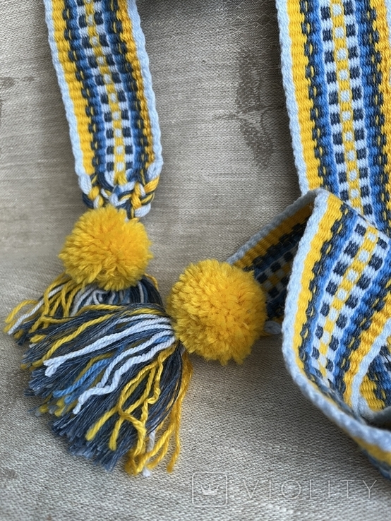 Lonely woven yellow and blue belt, woven bluish-yellow edge, belt with an ornament, photo number 7